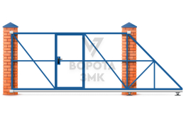 Откатные ворота с калиткой каркас 2200×3200 ЗМК-7675